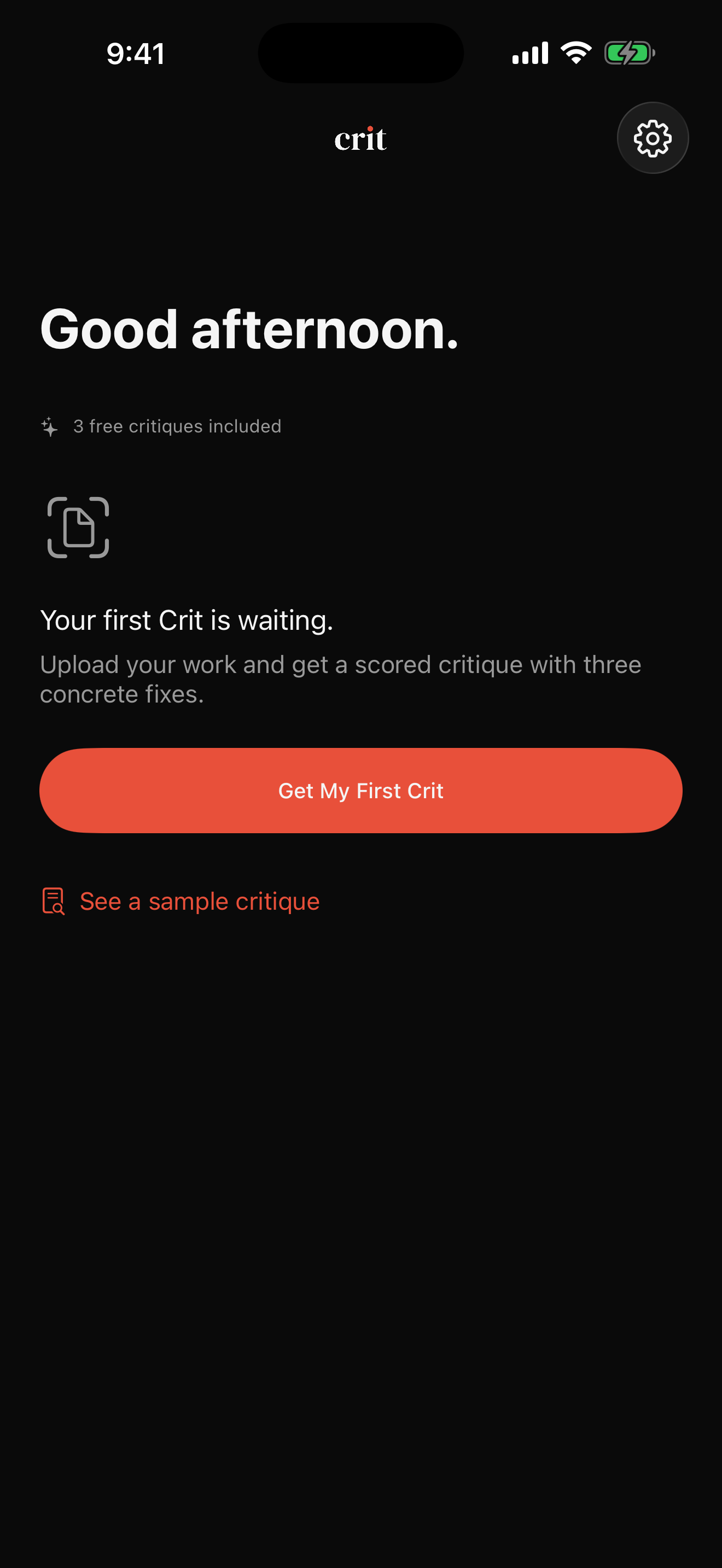 Crit home screen