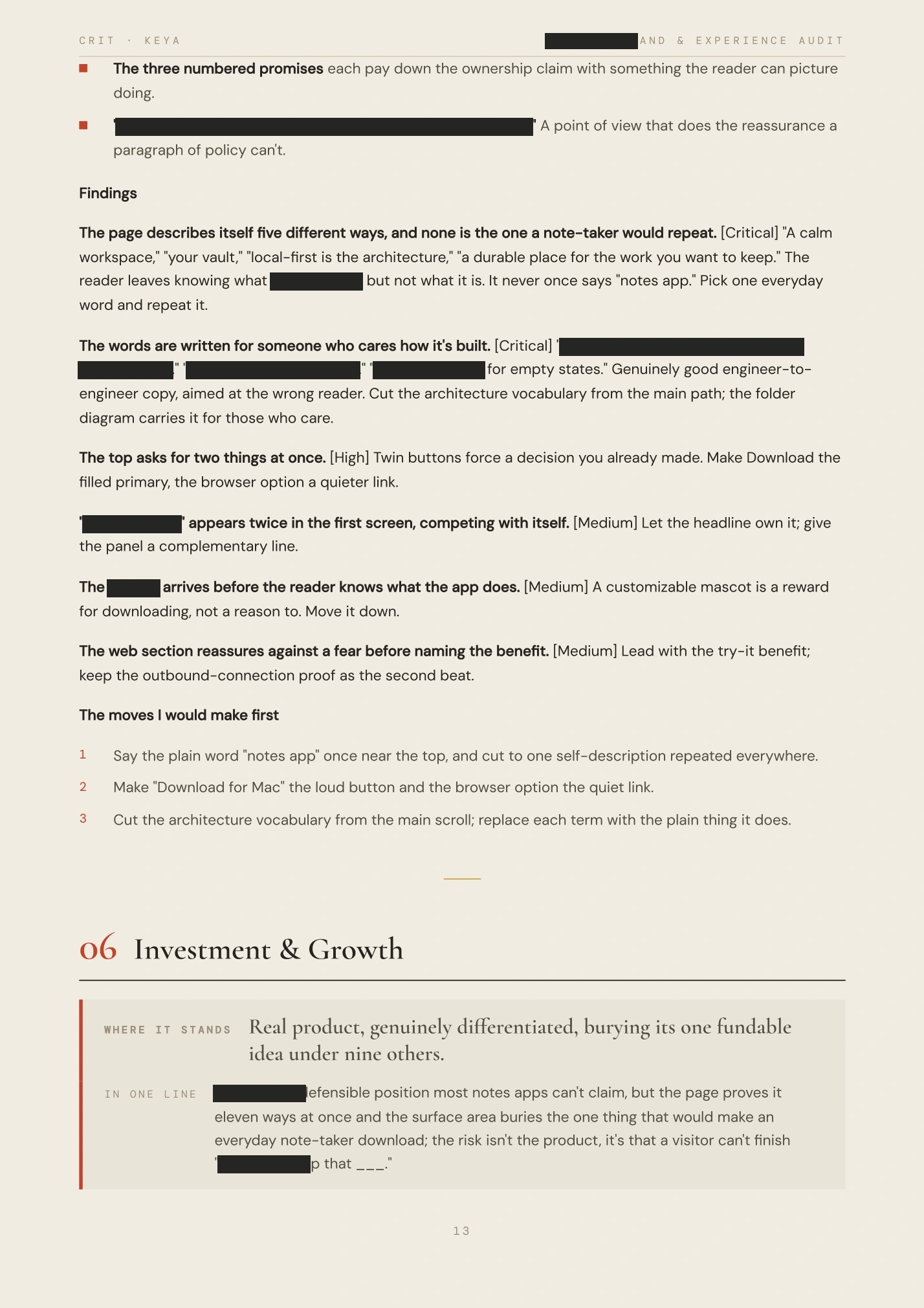 Redacted audit, page 13 of 21